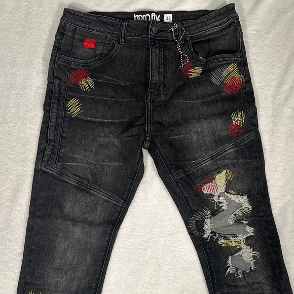 Born Fly Men's Black Jeans with Red and Yellow Accent Stitching! Size 32 - Picture 1 of 6